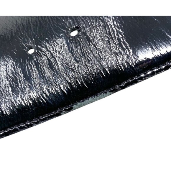 Lejon Womens Black Patent Leather Wide Belt‎ Large Gold Tone Buckle 80's Vibe M - Picture 6 of 7